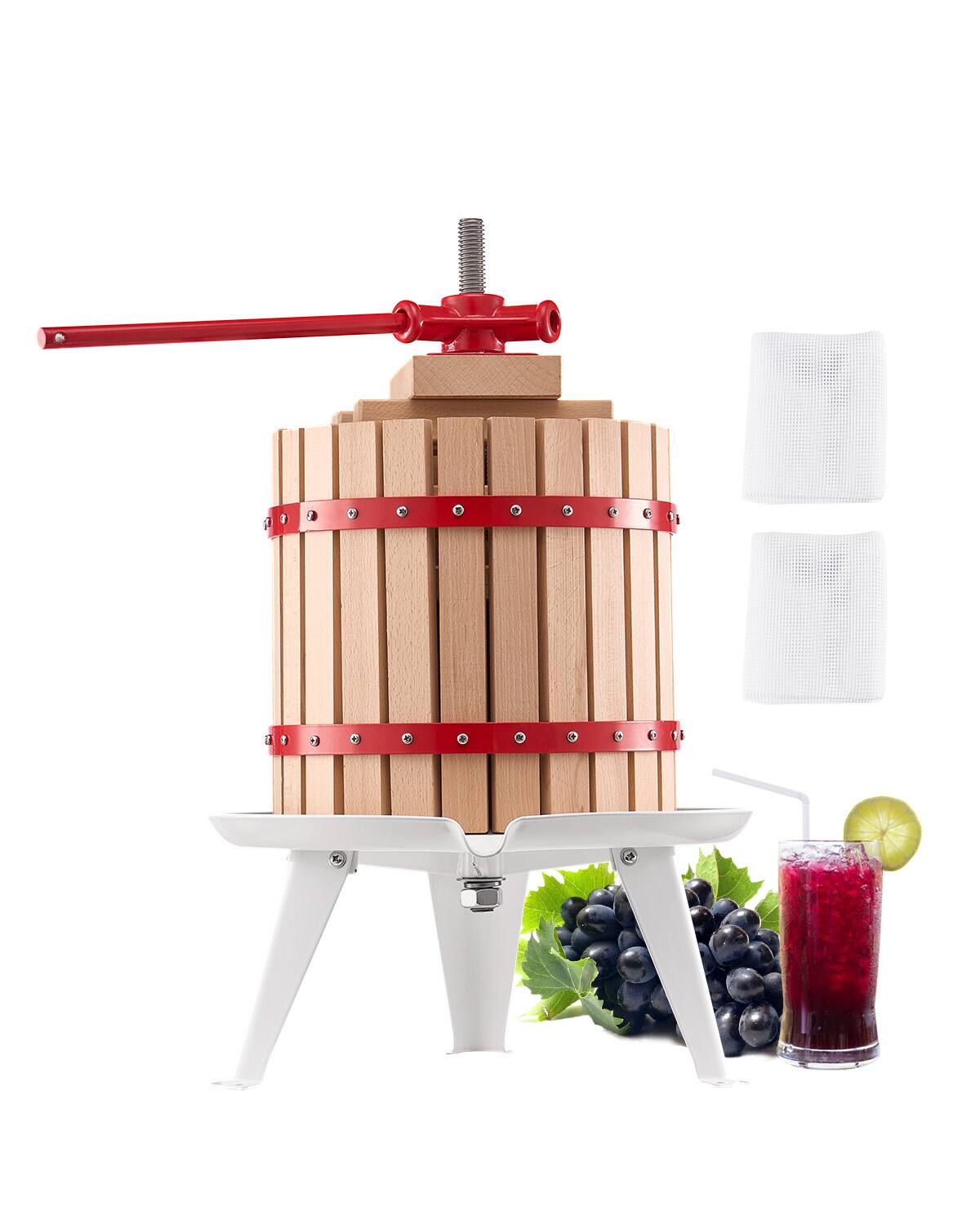 VEVOR - 3.2 Gal/12L Fruit Wine Press, Solid Wood Basket with 8 Blocks, Heavy Duty Manual Juice Maker - White