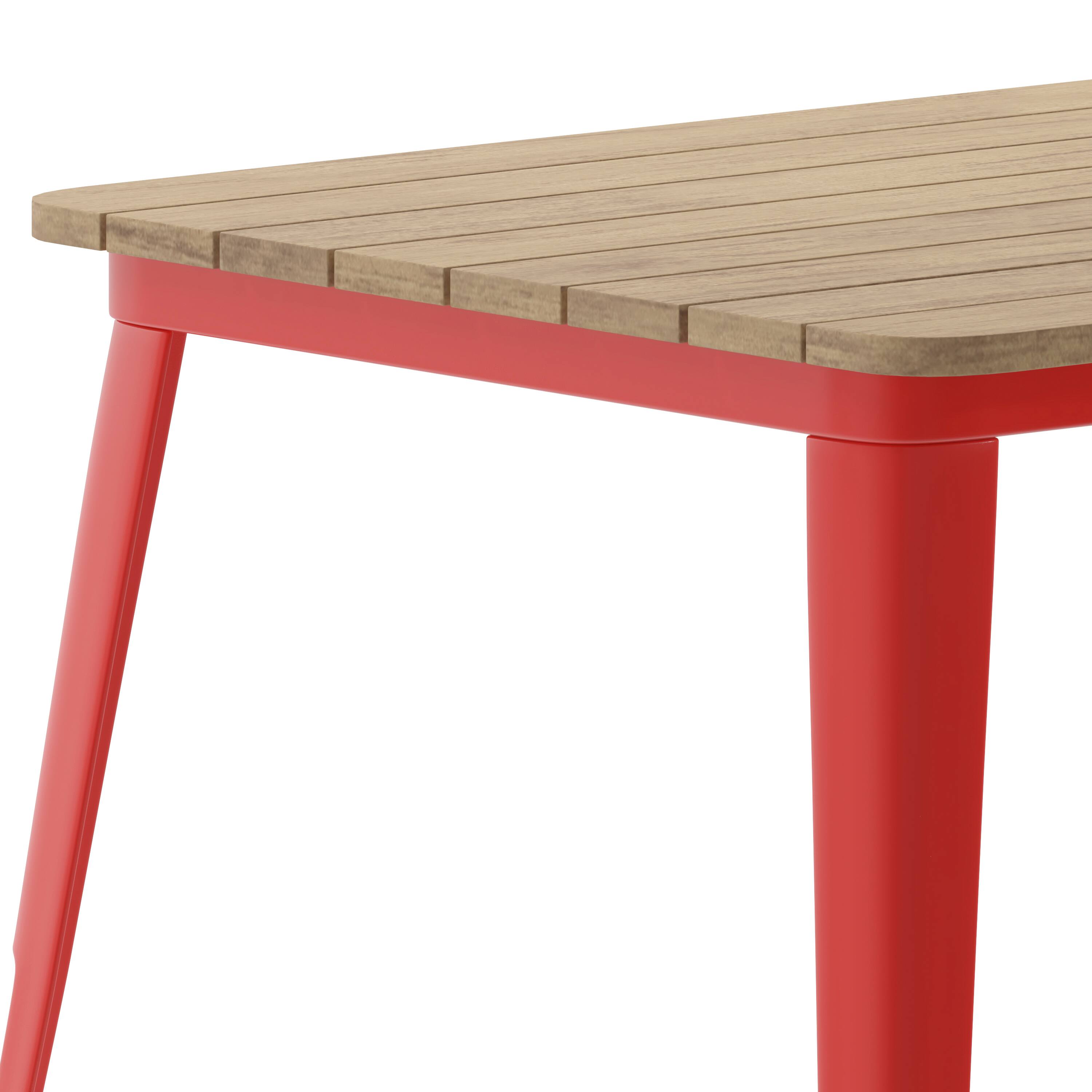 Alt View 9. Emma + Oliver - 30"x60" RECT Poly Resin Restaurant Table with Umbrella Hole - Brown Top/Red Frame.
