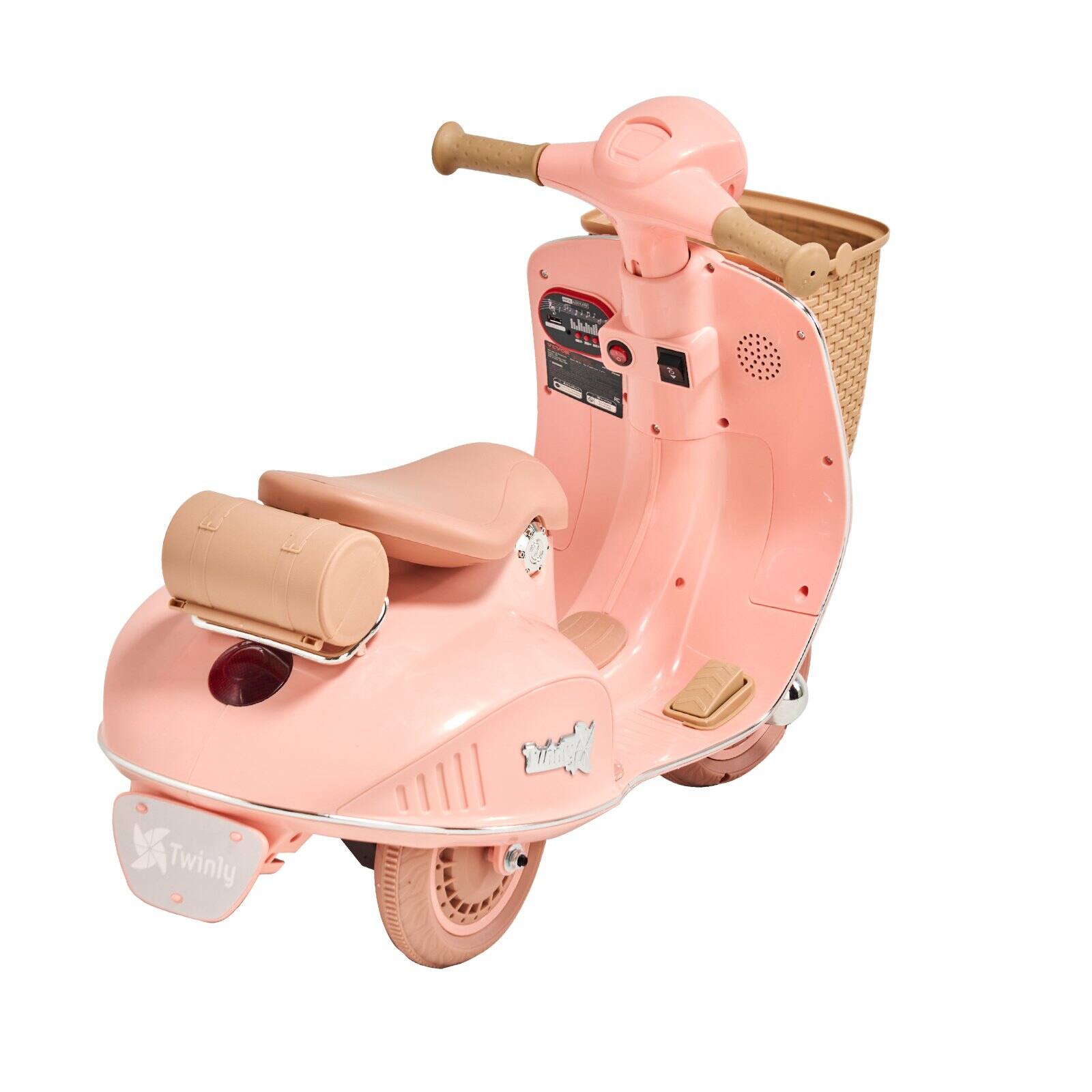 Alt View 10. Glintex - Kids Battery Ride-On Motorcycle Trike, 12V Electric Bike with Basket, LED Lights, Music & Bluetooth, for Ages 3-4 - White + Beige + Pink + Green.