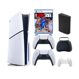 PlayStation 5 Slim Disc Bundle with NBA 2K26 Game, Accessories and Extra Controller - PlayStation