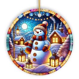 OrnamentallyYou - Enchanting Snowman with Cozy Lantern in Winter Village Ceramic Ornament for Decor Version 2 - Multi-colored