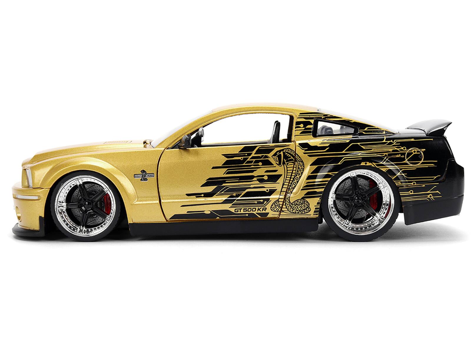 Left. Jada - 2008 Ford Shelby Mustang GT-500KR Gold Metallic and Black with Graphics "Bigtime Muscle" Series 1/24 - Gold Metallic and Black.