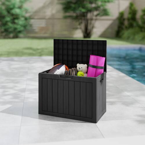 Angle. Yardgrace - 45 Gallon Water Resistant Resin Lockable Deck Box - Black.