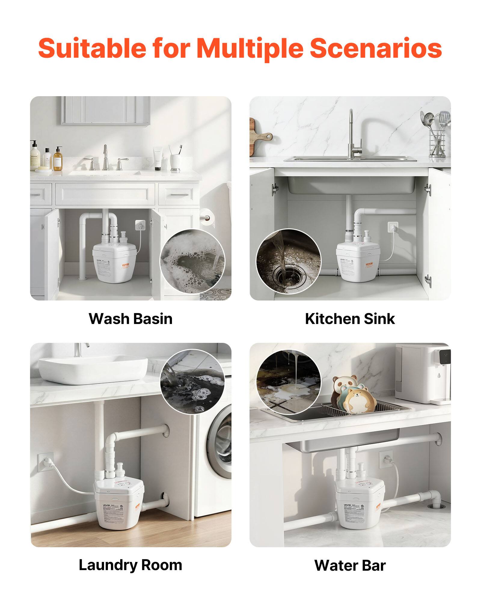 Suitable for Multiple Scenarios

- Wash Basin
- Kitchen Sink
- Laundry Room
- Water Bar