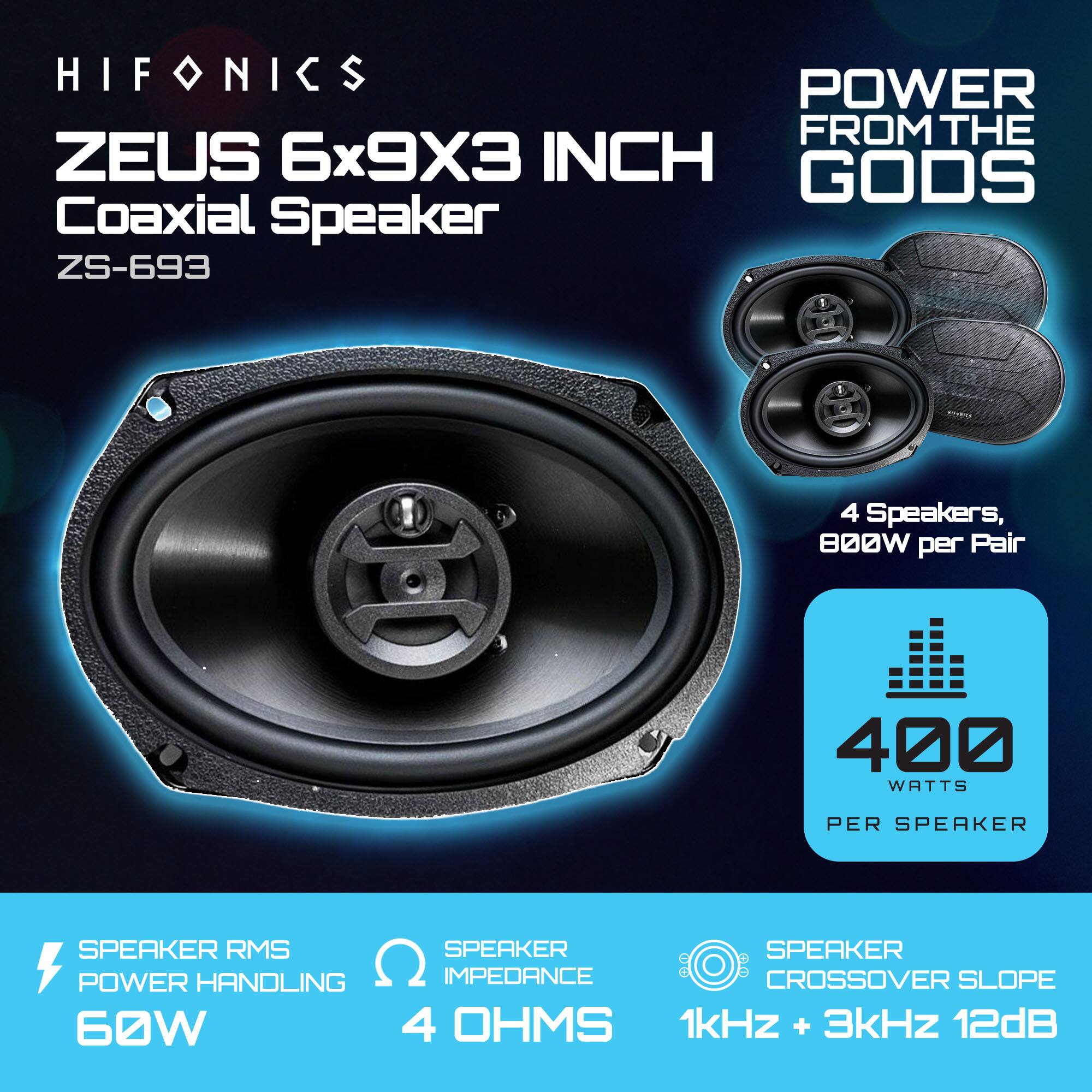 Hifonics Zeus 800 Watt 6 x 9 Inch 3 Way Car Audio Coaxial Speakers