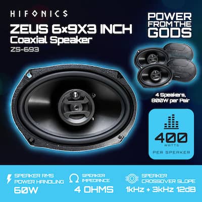 Hifonics Zeus 800 Watt 6 x 9 Inch 3 Way Car Audio Coaxial Speakers Hifonics Zeus 800 Watt 6 x 9 Inch 3 Way Car Audio Coaxial Speakers