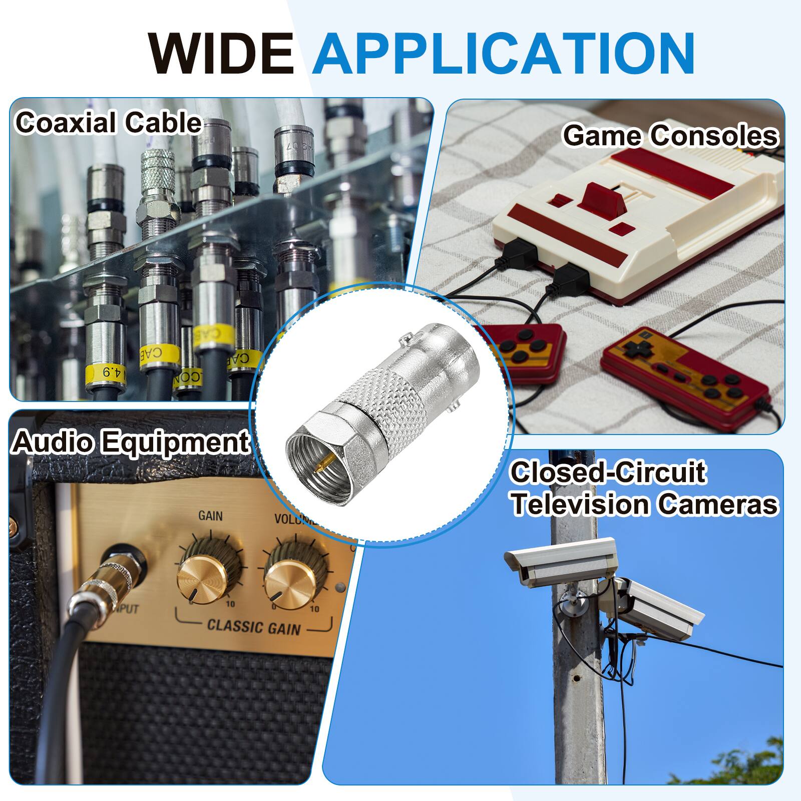 WIDE APPLICATION

Coaxial Cable
Game Consoles
Audio Equipment
Closed-Circuit Television Cameras