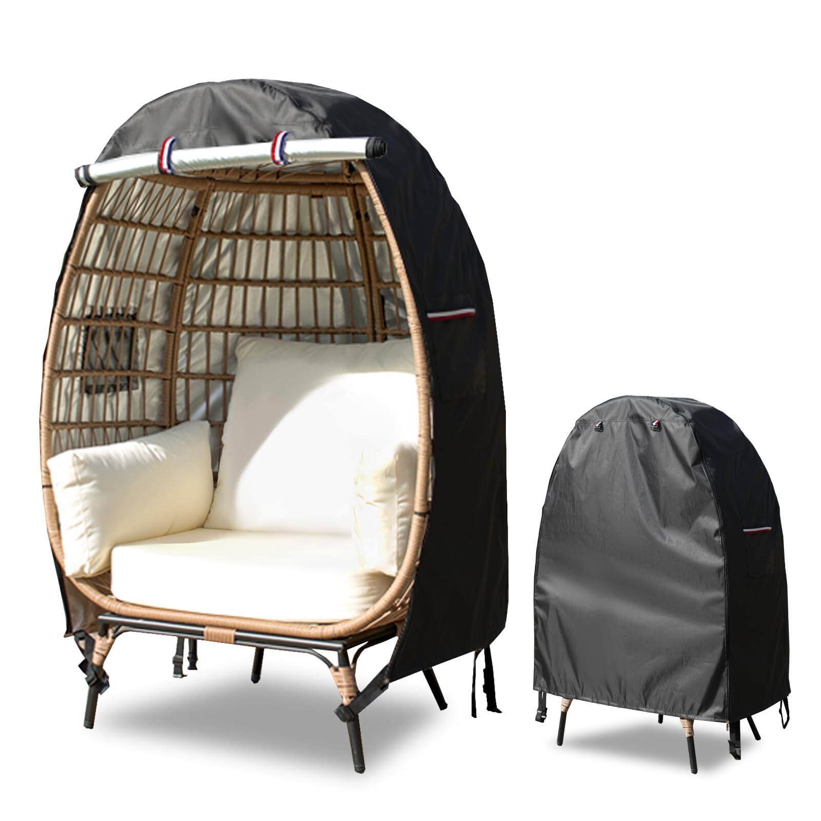 Front. Fabibe - Outdoor Egg Chair Cover,Waterproof Egg Chair Cover with Zipper for Wicker Patio Basket Chair(Beige & Brown,Fits... - Black 45.3" L *25" W*55.1" H.