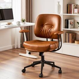 Ovios - Executive Office Chair, 300lbs Capacity, Mid Back PU Leather Chair, Ergonomic Computer Chair - Brown