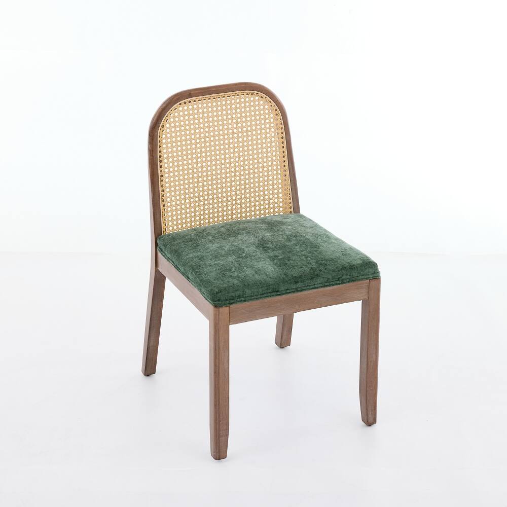 Back. Loheer - Loheer Set of 2 Cane Back Dining Chairs Mid Century Farmhouse Side Chairs Green Solid Wood Frame - Green.