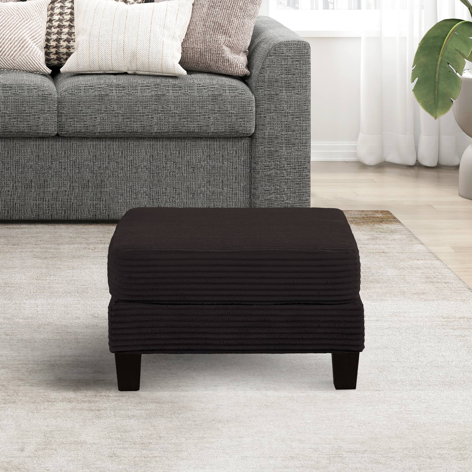 Left. Vaczon - Square Storage Ottoman with Lift Top Hidden Storage Bench Comfortable Footrest for Living Room Bedroom Toys and Blankets - Black.