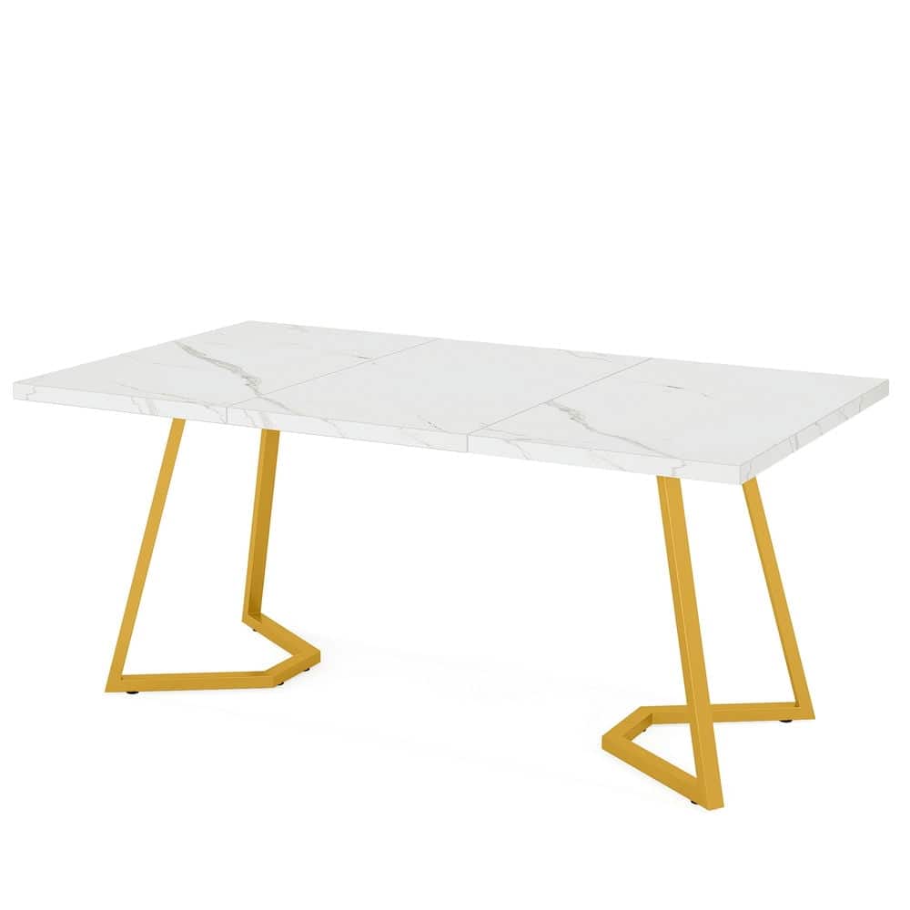 Kadyn - Study Writing Desk, Computer Desk,55" Computer Desk, Faux Marble Study Desk Office Table - White