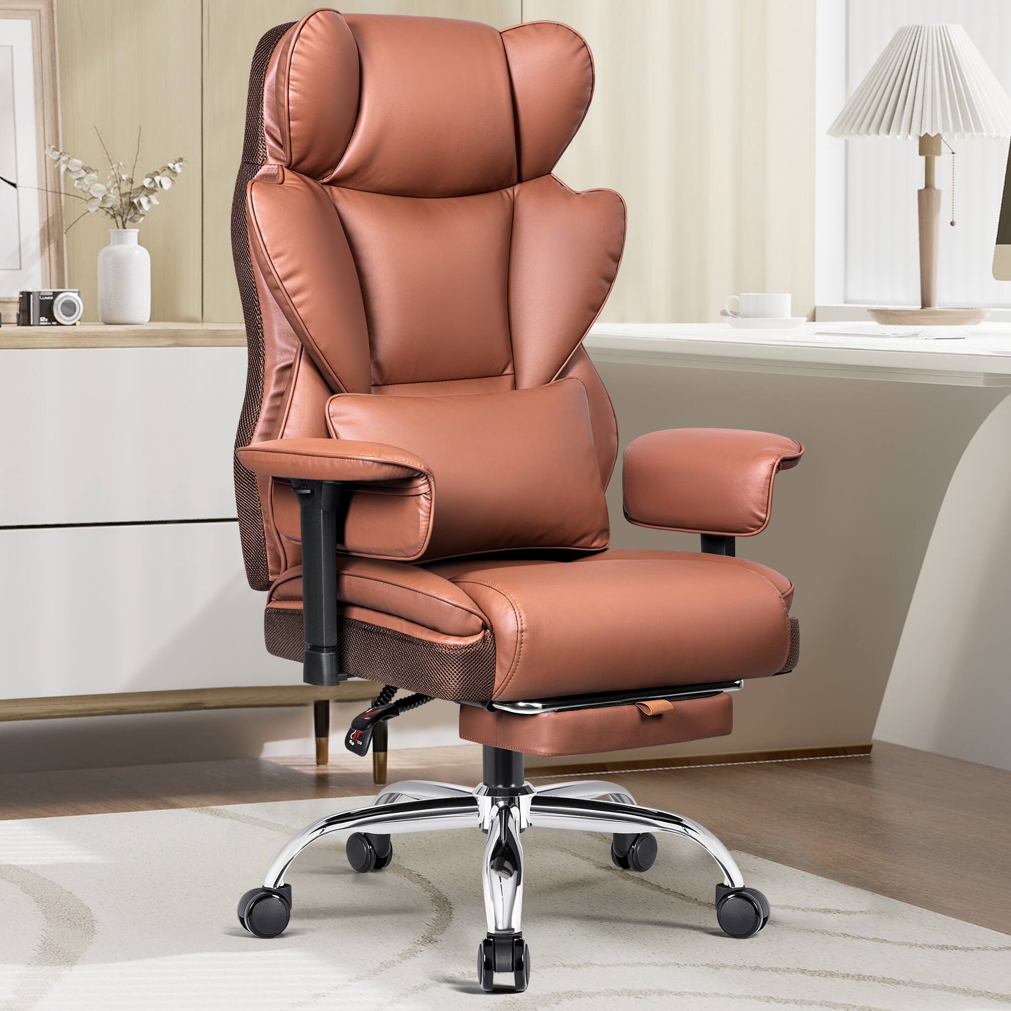 Alt View 5. KERDOM - Ergonomic PU Leather Office Chair Upholstery, Big & Tall Boss Chair with Footrest, Adjustable Arms & Wide Seat - Brown.