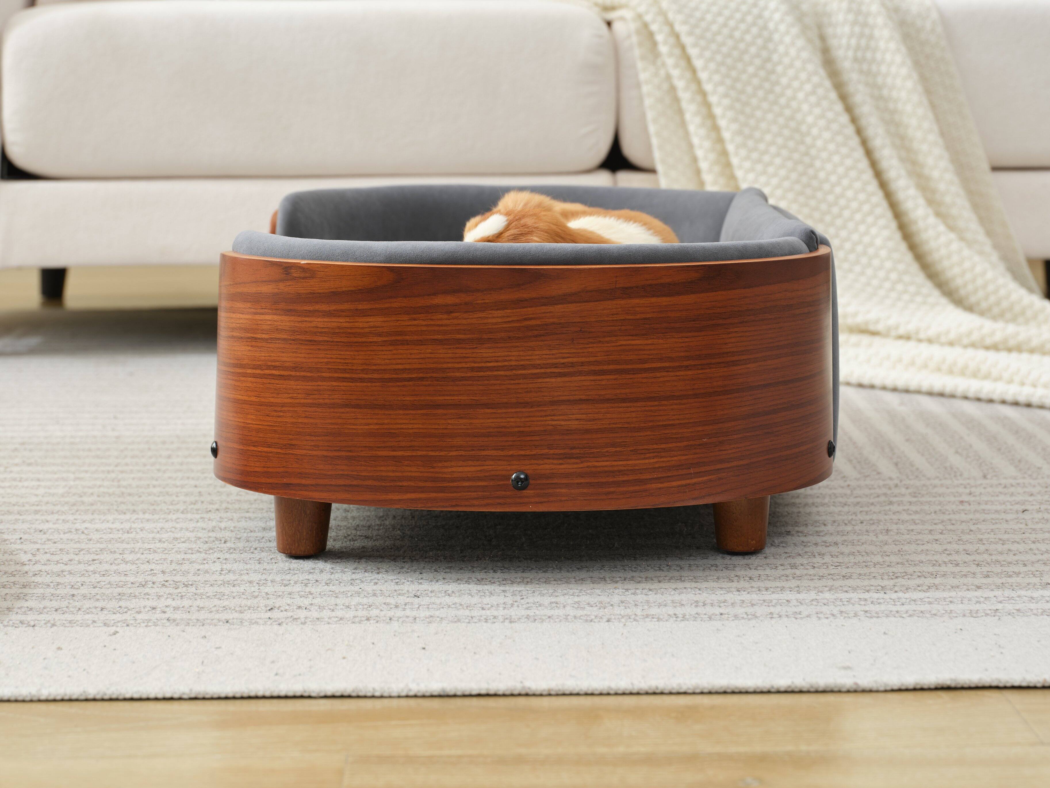 Alt View 1. APRILSOUL - Scandinavian style Elevated Dog Bed Pet Sofa With Solid Wood legs and Walnut Bent Wood Back  Dark Grey Velvet Mid Size - DARK GREY.