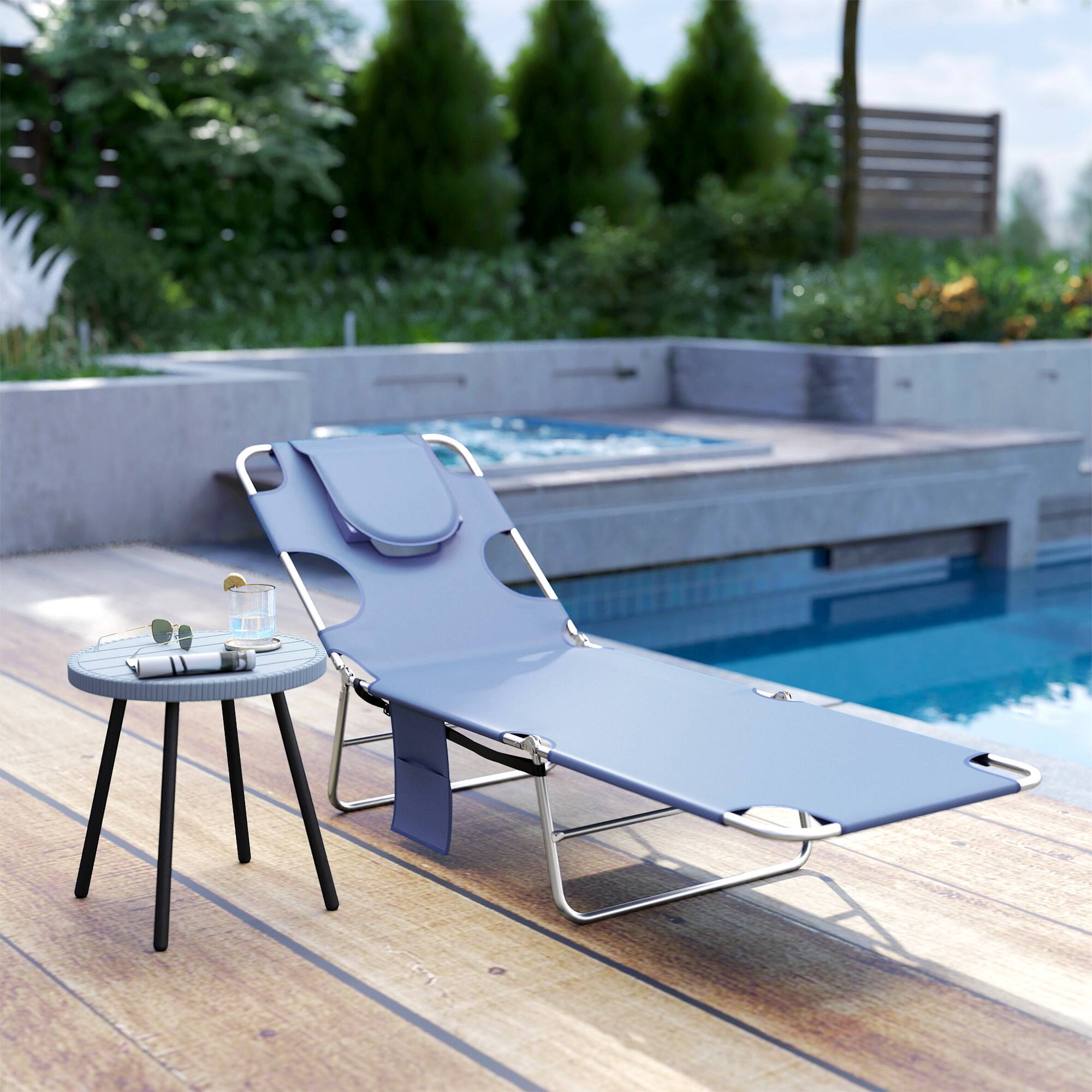 Alt View 8. Outsunny - Chair with Face Hole, 5-Level Adjustable Outdoor Chaise Lounge Chair with Pillow for Beach - Gray.
