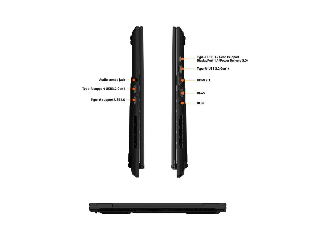 - Type-C USB 3.2 Gen1 (support DisplayPort 1.4/Power Delivery 3.0)
- Type-A (USB 3.2 Gen1)
- Audio combo jack
- HDMI 2.1
- RJ-45
- DC in

- Type-A support USB3.2 Gen1
- Type-A support USB2.0