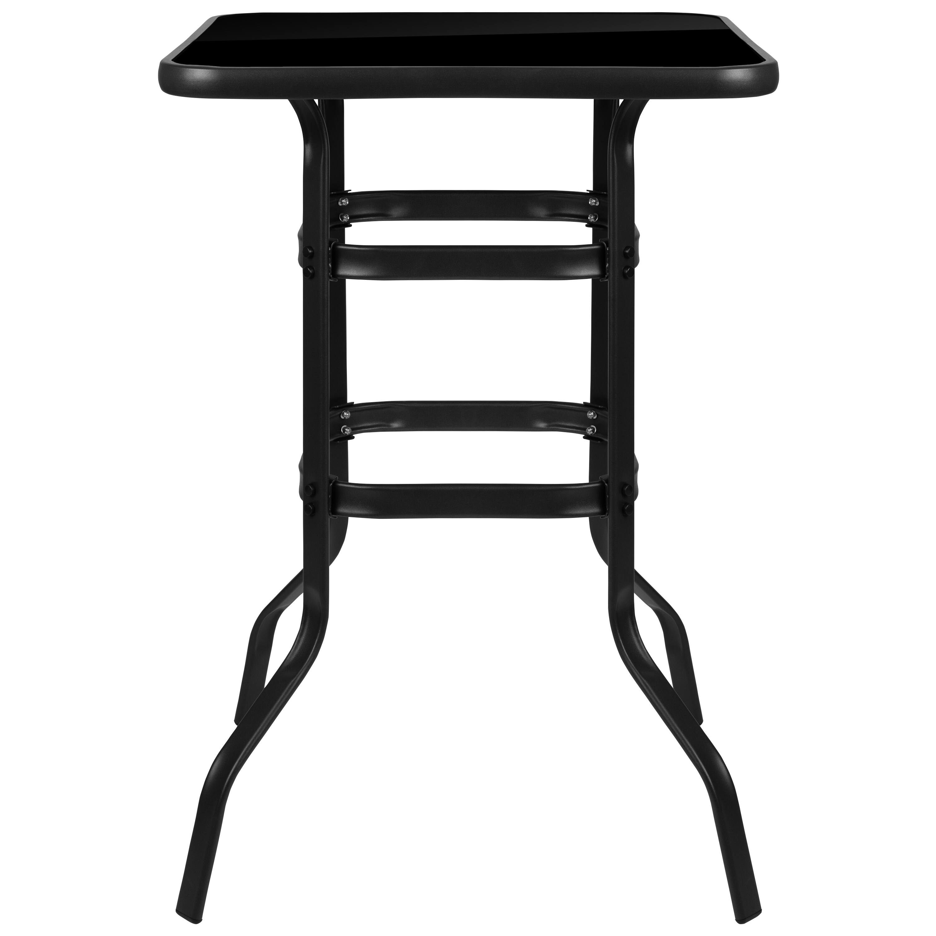 Alt View 5. Emma + Oliver - 27.5" Square Tempered Glass Bar Height Metal Patio Bar Table - Clear Top/Black Frame.
