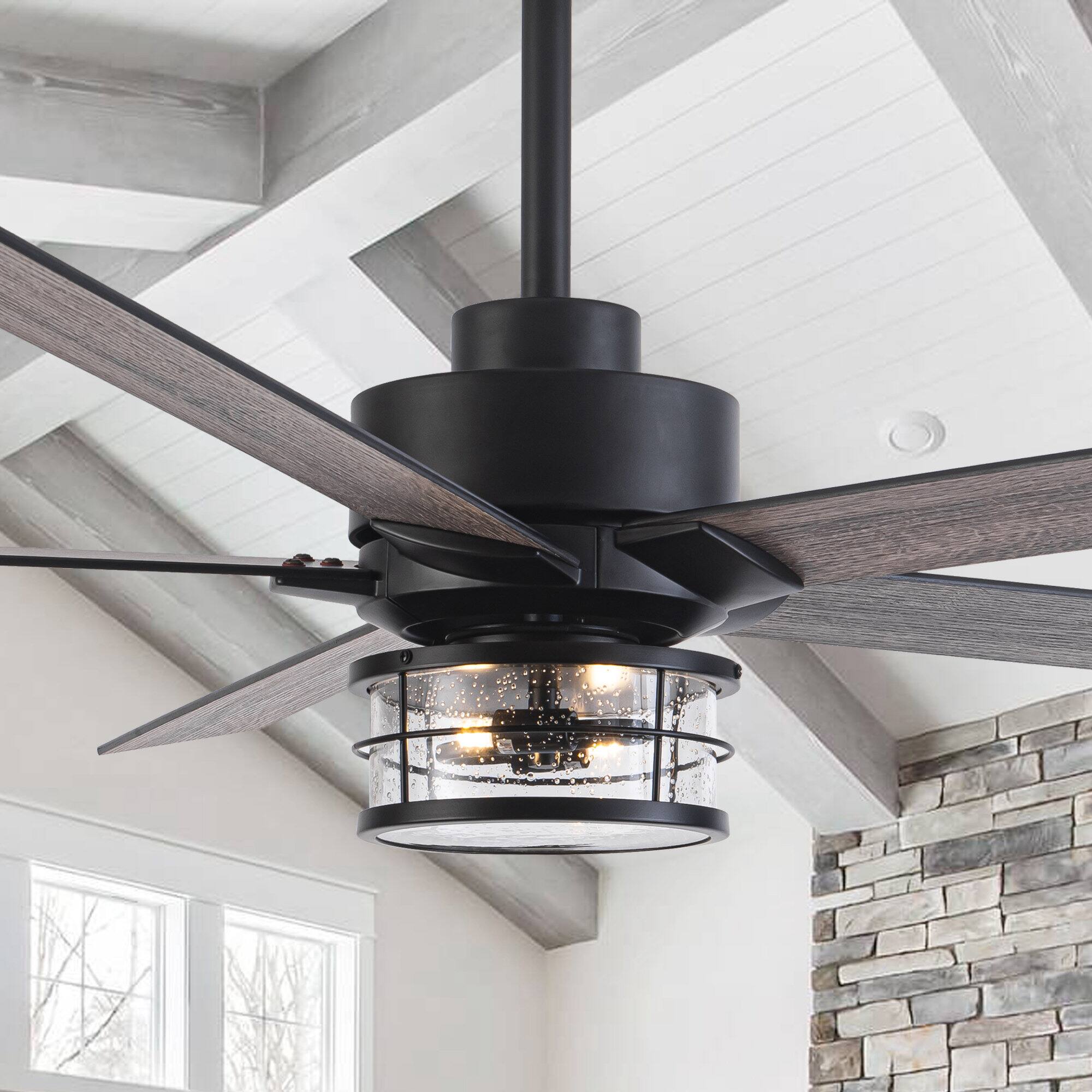 Parrot Uncle - 65" Black Wooden 5-Blade Industrial Ceiling Fan with Light and Remote - Matte Black