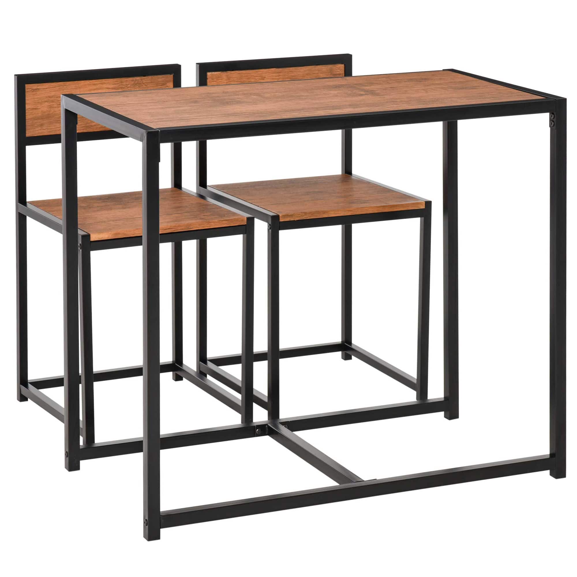 Homcom - Industrial Dining Table Set for 2, Kitchen Table and Chairs, Dining Room Sets for Small Spaces - Rustic Brown