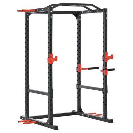 Front. Soozier - Tower Pull Up Bar Squat Rack Power Cage At Home Workout Equipment - Black.