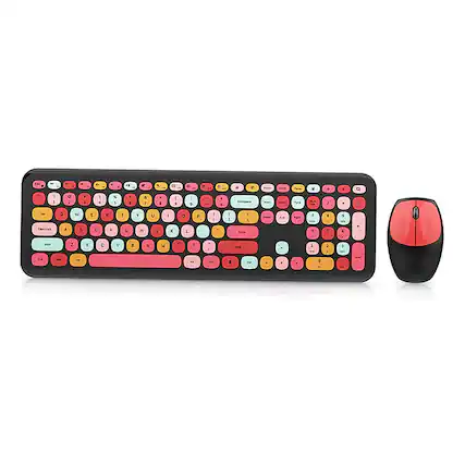 Front. PRIMEPLUS - Keyboard Mouse Combo Wireless 2.4G Mixed Color 110 Key Keyboard Mouse Set with Round Punk Keycaps - Black.