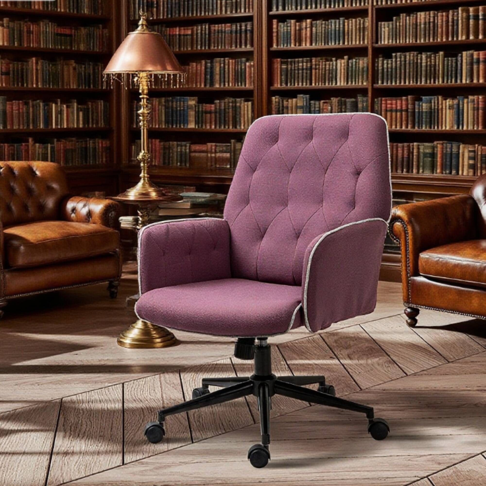 Left. GOODSILO - Ergonomic Tufted Upholstered Office Chair with Adjustable Height and 360-Degree Swivel for Home Workspace - Purple.