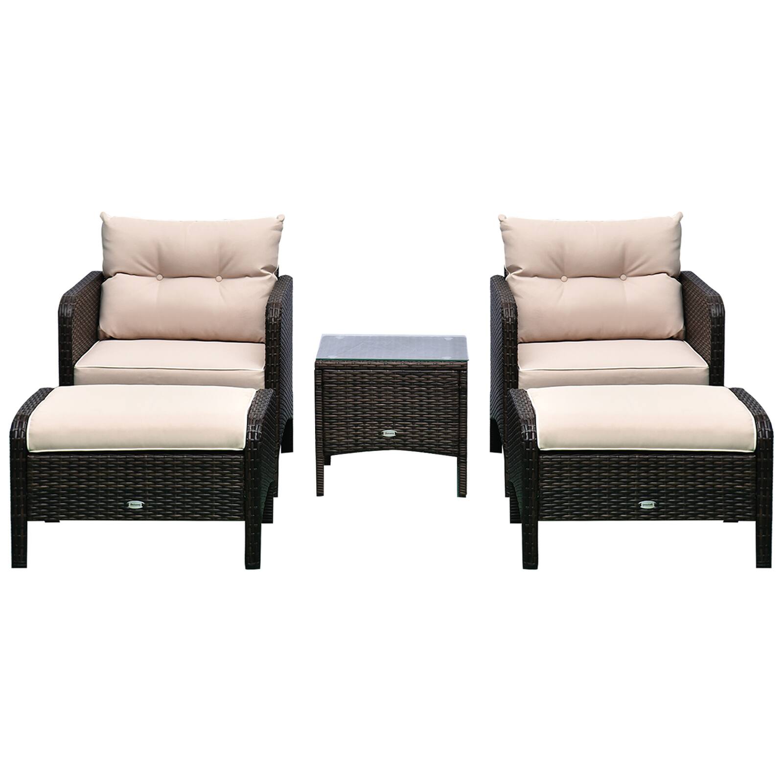 Alt View 6. Outsunny - Pieces Rattan Wicker Lounge Chair Outdoor Patio Conversation Set with 2 Cushioned Chairs - Beige.