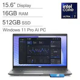 Dell - Precision 3590 15.6'' FHD Workstation AI PC Laptop - Intel Core Ultra 7 with 16GB Memory - 512GB SSD - Windows 11 Pro - Gray