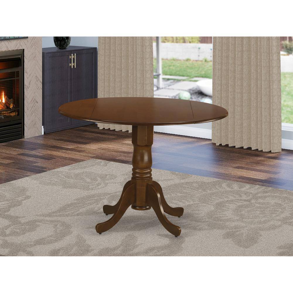 Left. East West Furniture - Dublin Round Table with two 9" Drop Leaves in Saddle Brown Finish - Espresso.