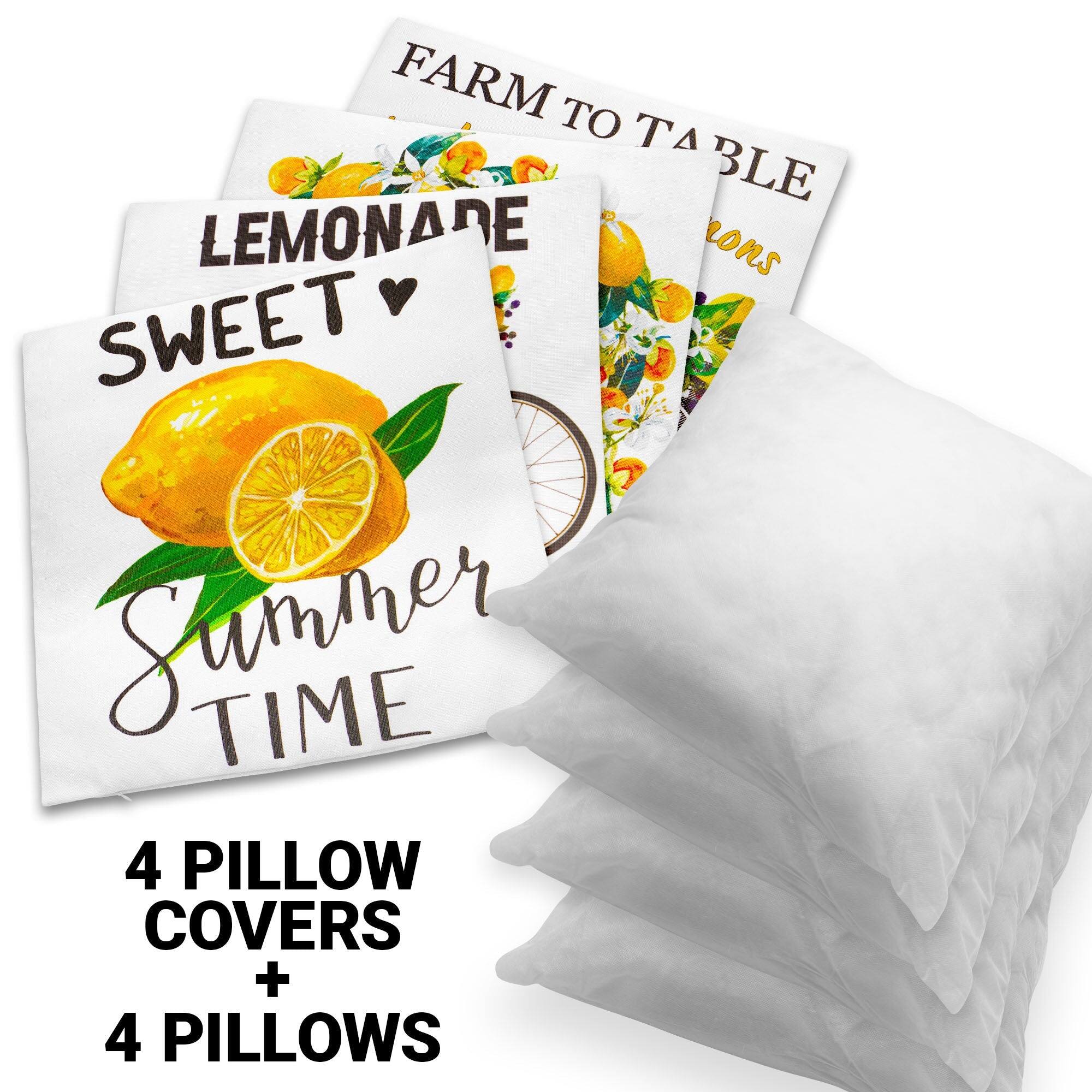 FARM TO TABLE  
LEMONADE  
SWEET ❤️  
Summer TIME  

4 PILLOW COVERS + 4 PILLOWS
