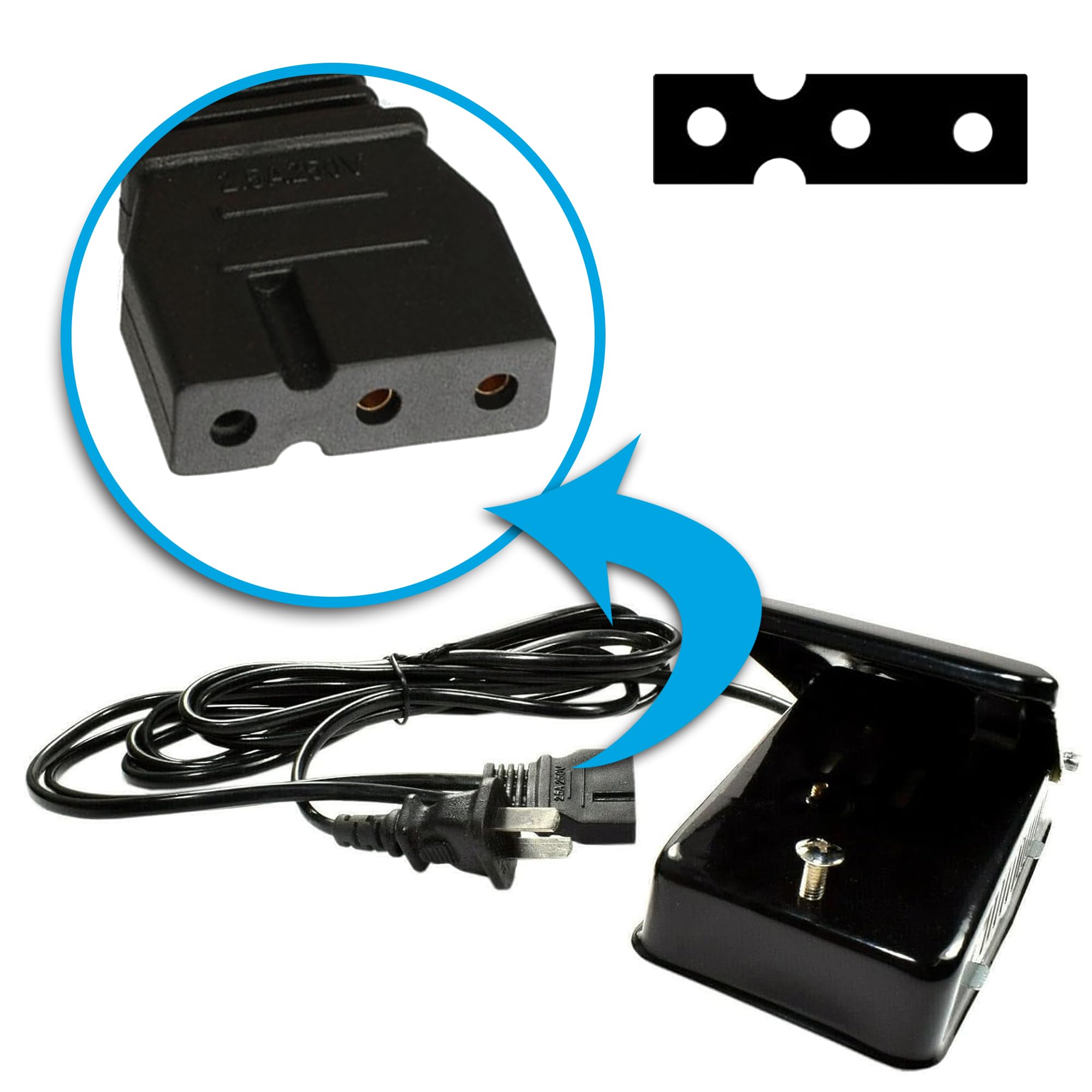 Alt View 1. HQRP - Foot Pedal Controller with Power Cord for Singer 14U Serger Sewing Machines - 3-Pin Connector.