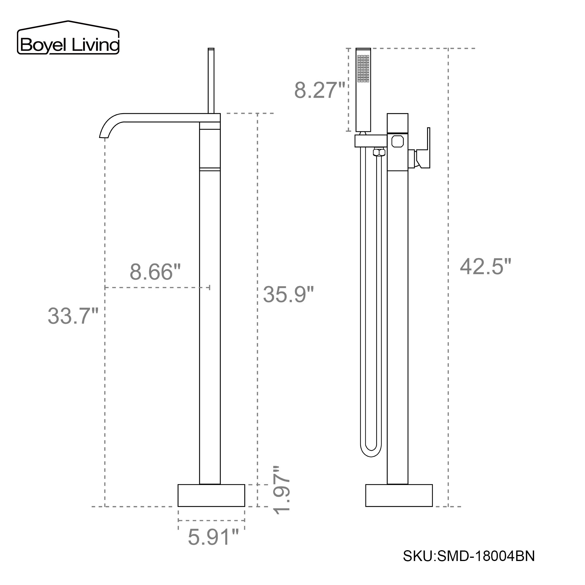 Boyel Living, 8.27", 33.7", 8.66", 35.9", 42.5", 5.91", 1.97", SKU:SMD-18004BN