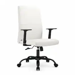 LeisureMod - Evander Ergonomic Leather Office Chair, Aluminum Frame, Adjustable Height, Swivel Desk Chair for Home Office Workspace - White