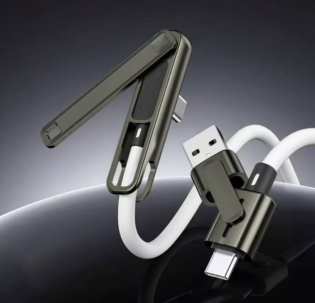 Alt View 5. Topteng - 100W 3-in-1 Charging Cable with Phone Stand - Foldable, Fast Charge for iPhone/Samsung/Android, Watch & Play - Black.