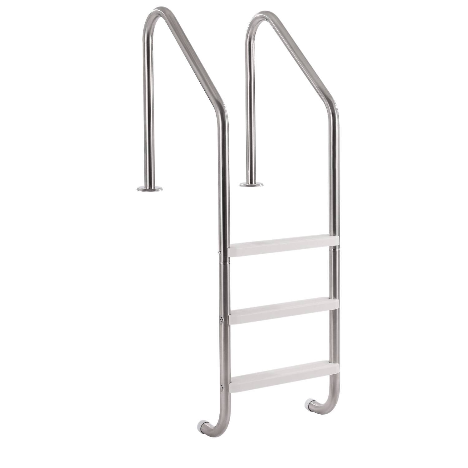 Alt View 5. VEVOR - Swimming Pool Ladder,3-Step Double Handrails Stairs with Non-slip Heavy Duty Steps, Stainless Steel Load Capacity 265lbs - Silver + White.