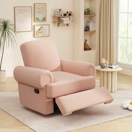 Front. TinyHomie - Manual Recliner Sofa Swivel Recliner Rocker Chair with Adjustable Backrest for Living Room Bedroom or Nursery Pink - Pink.