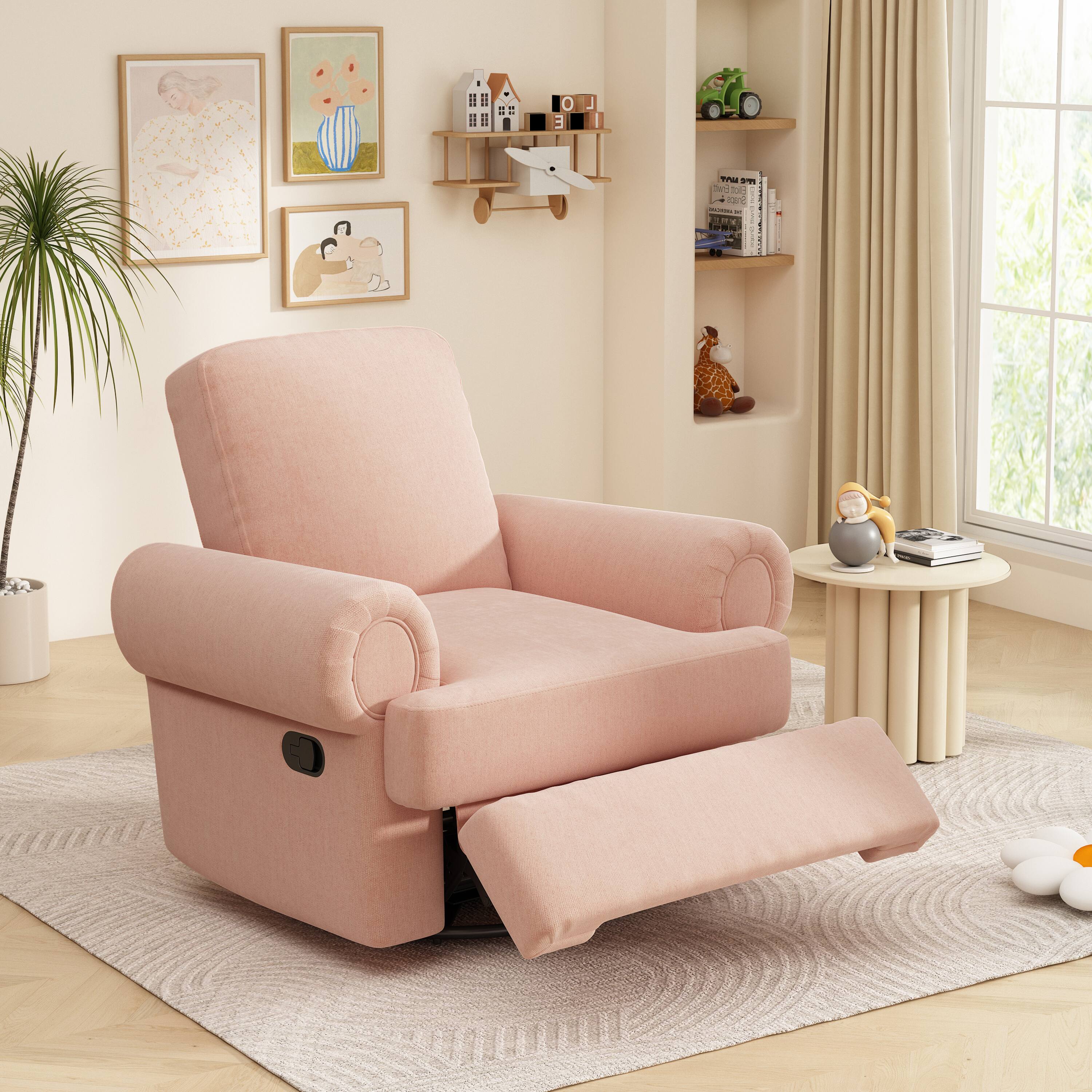 Front. TinyHomie - Manual Recliner Sofa Swivel Recliner Rocker Chair with Adjustable Backrest for Living Room Bedroom or Nursery Pink - Pink.