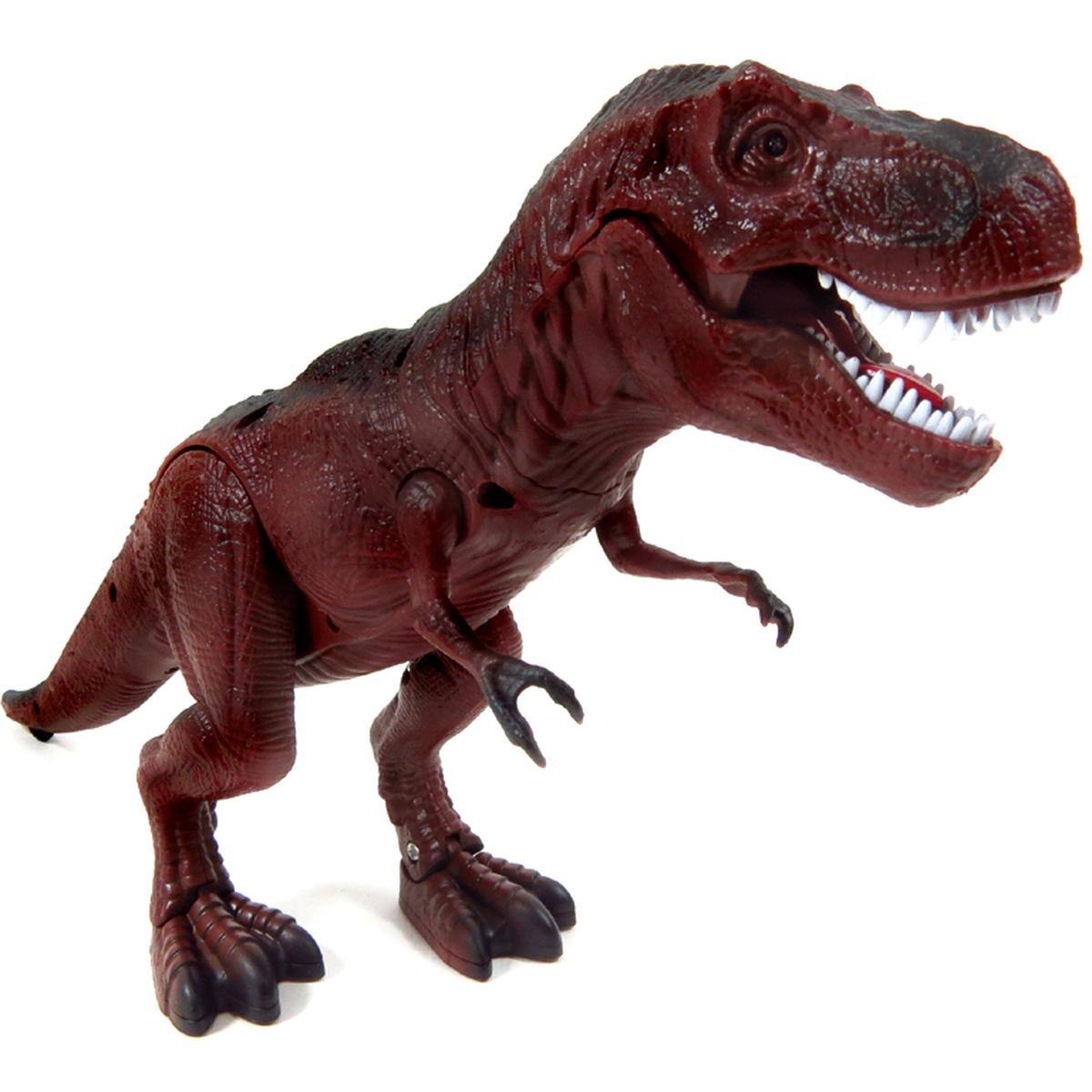 Front. JuzToys - Remote Control Dinosaur, RC Dino T-Rex Toys, Light-up Eyes, Lifelike Movement, Brown - Brown.