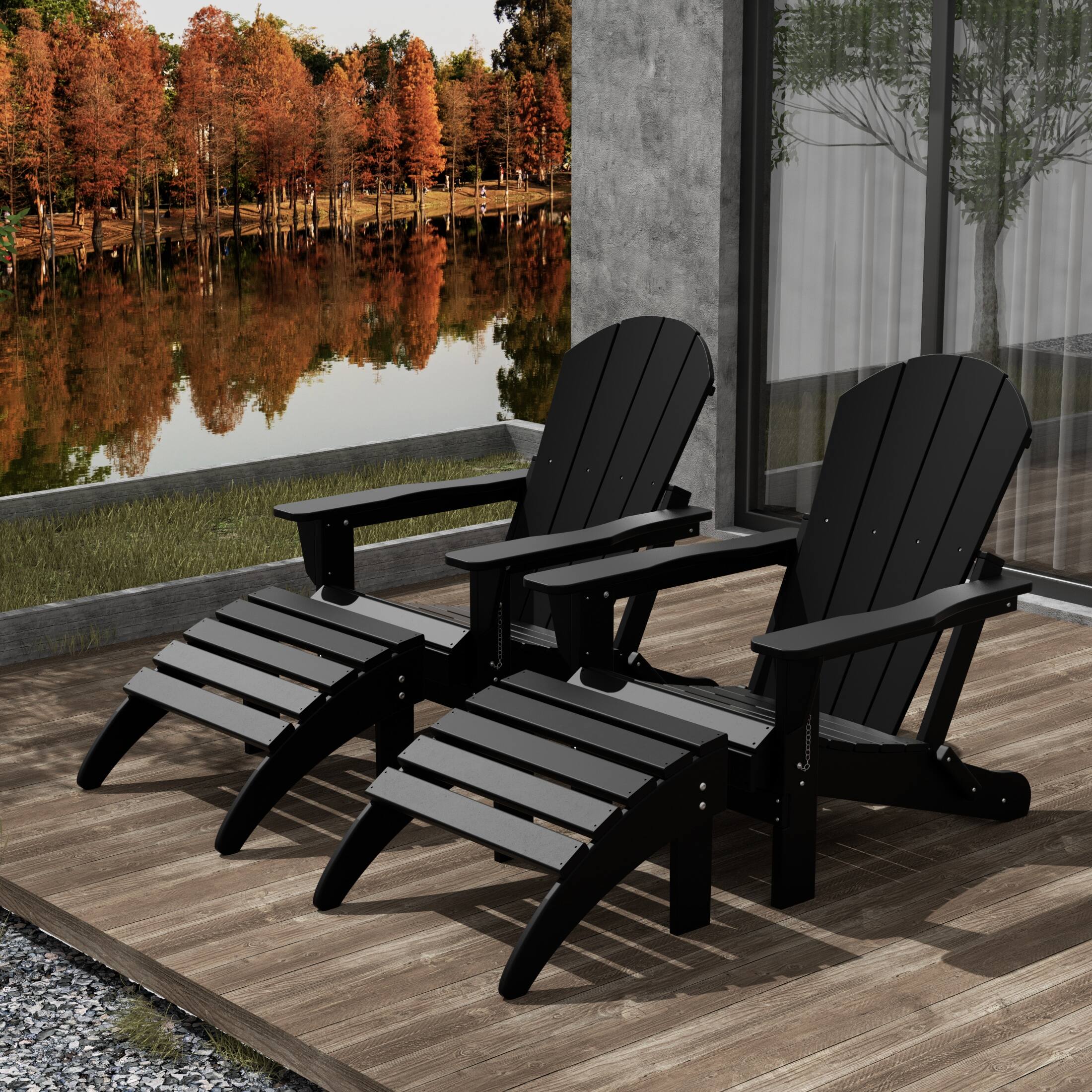 Angle. WestinTrends - WestinTrends Malibu 4-Piece set classic Adirondack chairs with ottoman (2 seater) - Black.