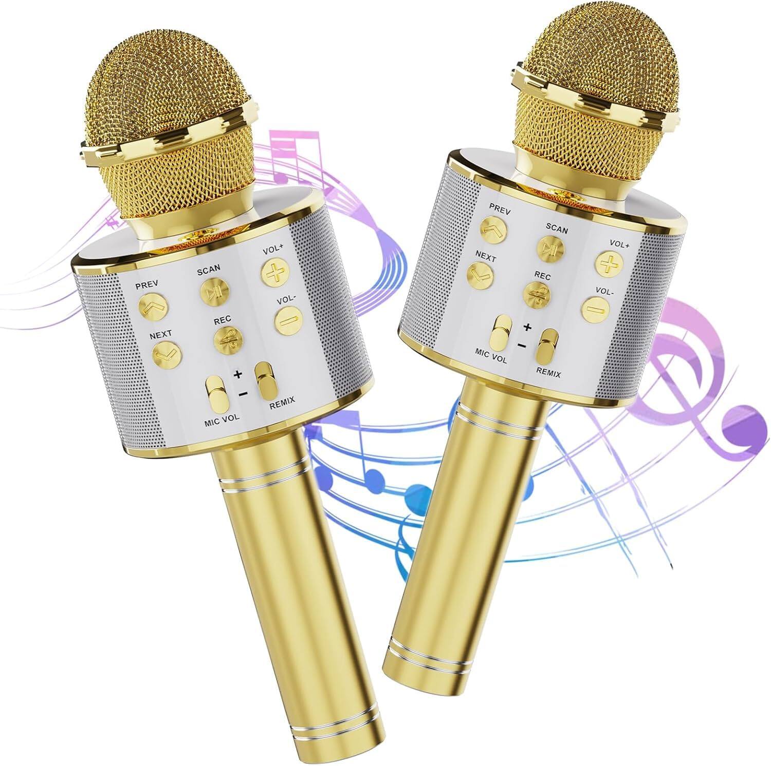 HM 1810 - Mini Karaoke Machine For Adults Portable With 2 Wireless Microphones 3 11 12 Years Old Gifts Family Home Bi - Gold