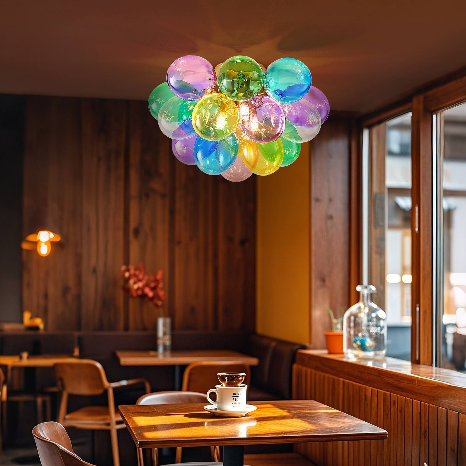 Alt View 2. Boyel Living - 15 Inch Colorful Glass Bubble Ball Swirled Glass Chandelier 3 Light Small Pendant Light Fixture.