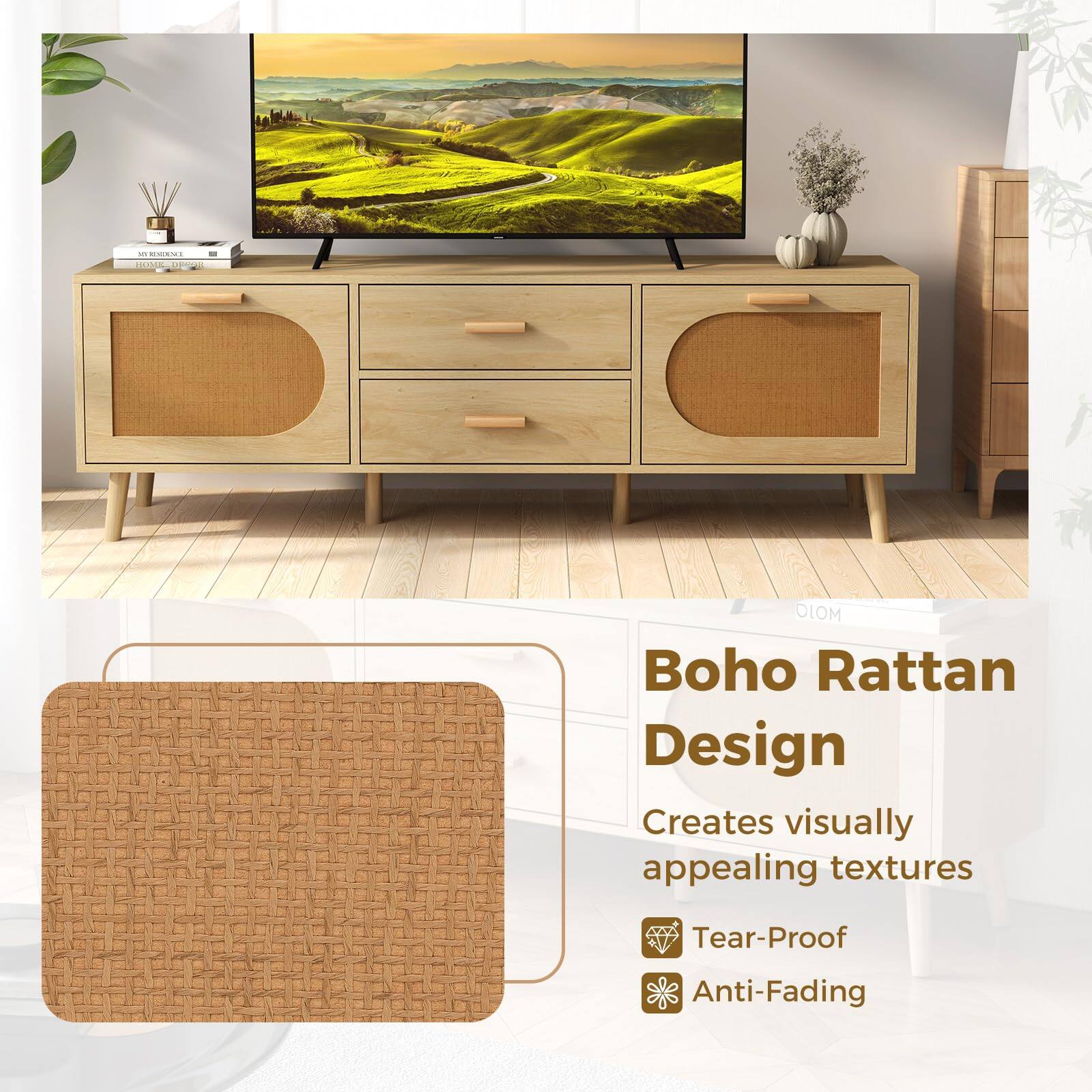 Boho Rattan Design  
Creates visually appealing textures  
Tear-Proof  
Anti-Fading