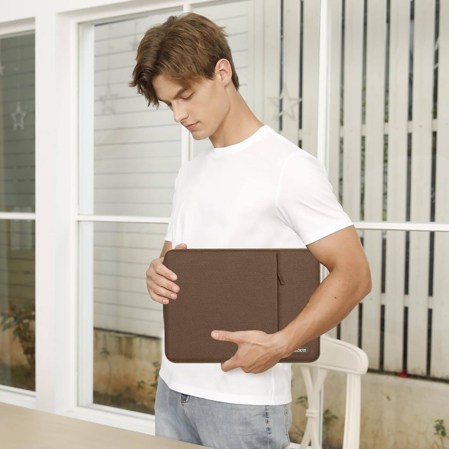 Alt View 1. mosiso - Laptop Case 13-13.3 inch Laptop Sleeve Fit with MacBook Air/Pro 13/Pro 14 HP Dell ASUS Lenovo Sleeve Bag with Pocket - Light Brown.