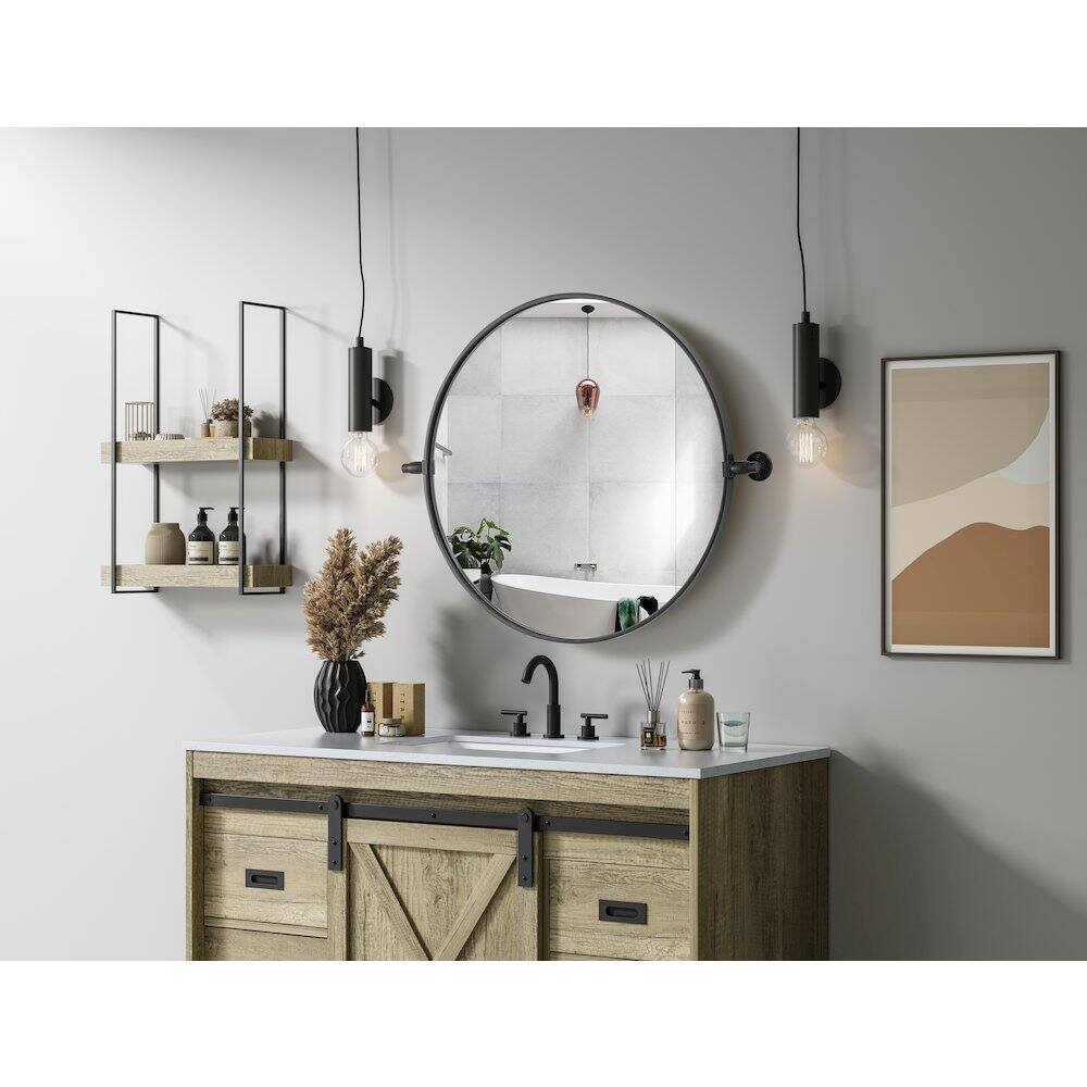 Alt View 5. Elegant Kitchen and Bath - Amoura 24X24 Pivot Mirror In Black - Black.