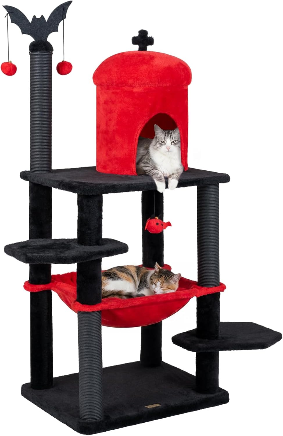 Gymax - Gothic Cat Tree for Indoor Cats 51'' Spooky Cat Tower w/Castle House Hammock Red & Black price history on PriceWatchPro