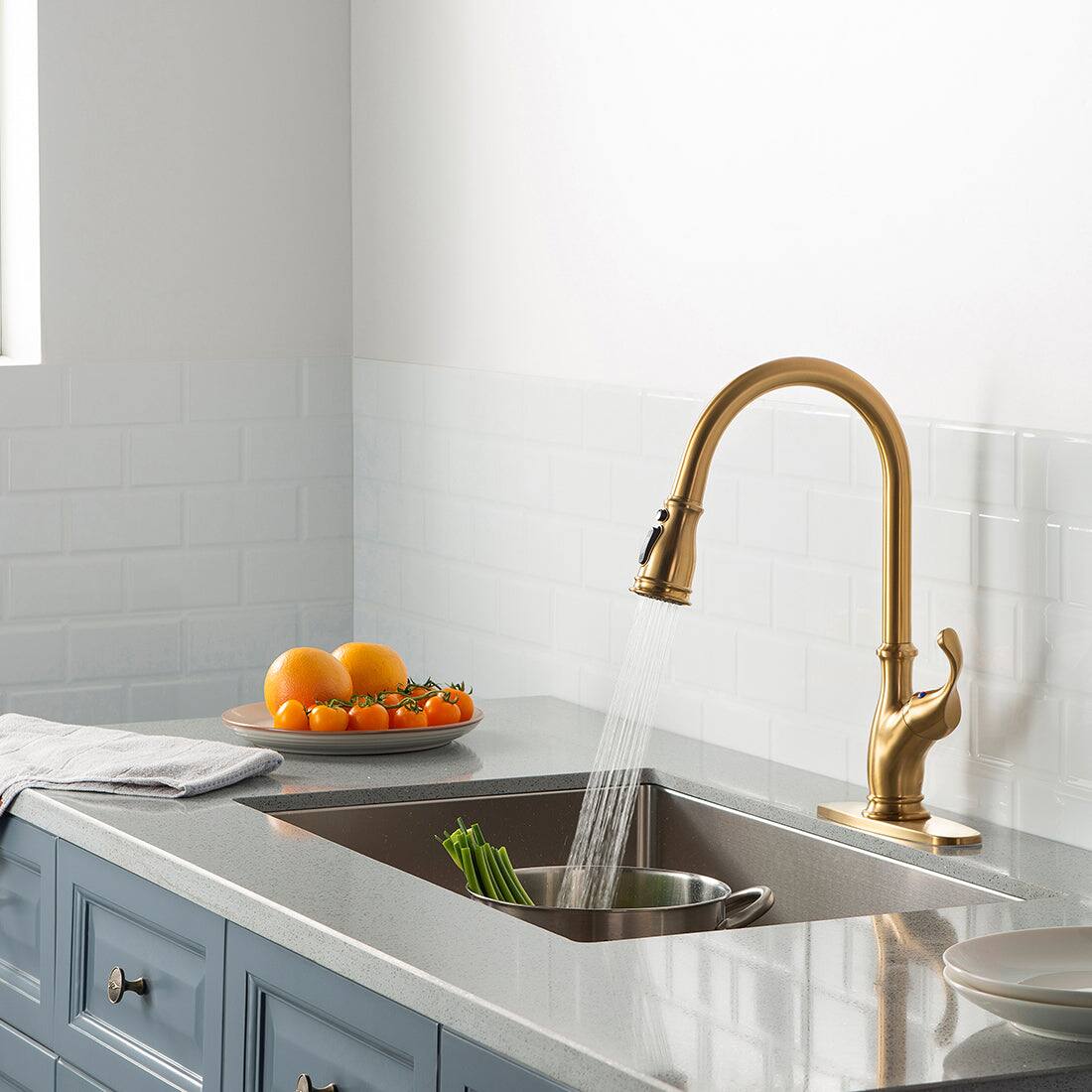 Alt View 4. Boyel Living - 3 Function Single Handle No Sensor Pull Down Sprayer Kitchen Faucet Brushed Gold - Brushed Gold.