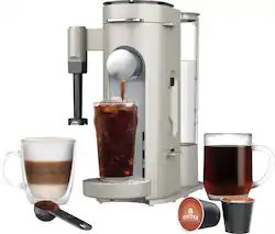 Ninja - Pods & Grounds Specialty Single-Serve Iced Coffee Maker, K-Cup Pod Compatible with Foldaway Milk Frother - Stone - Front_Zoom