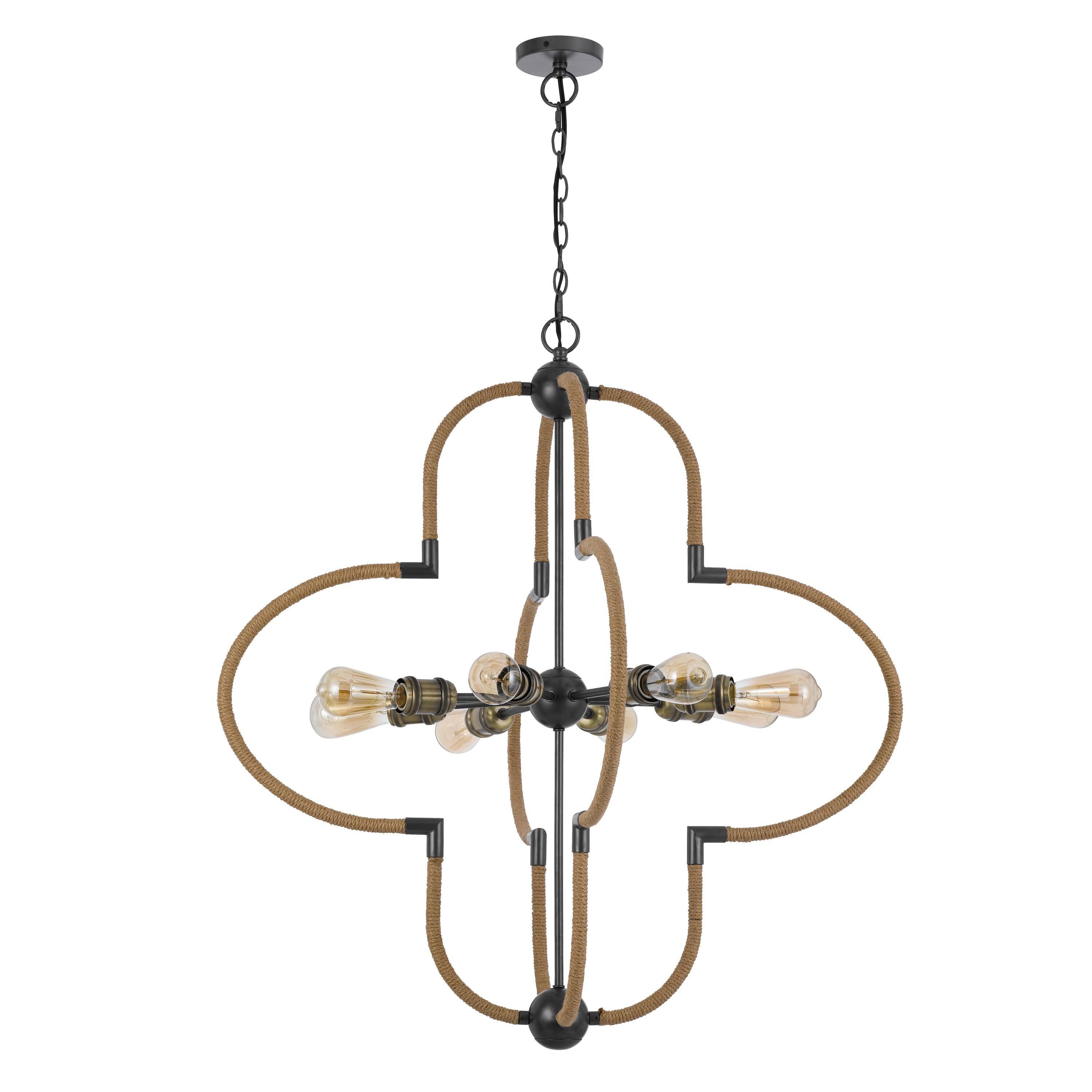 Front. Manhattan Lane - Gemo 36 Inch Chandelier, Crossed Clover Design - Brown, Black, Brass.