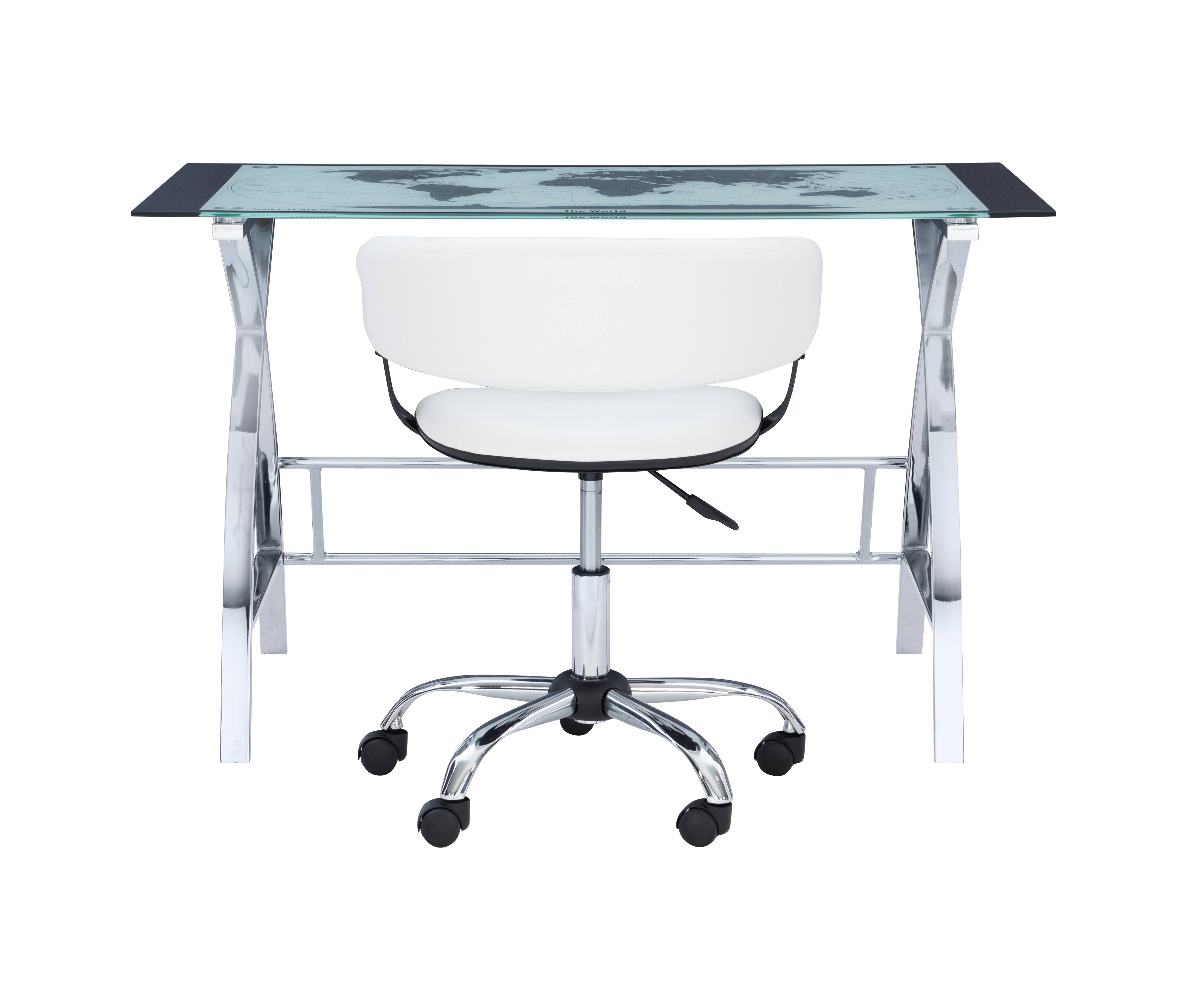 Left Zoom. Linon Home Décor - Walton Map Printed Glass Desk Set With Faux Leather Gas Lift Chair - White & Chrome.