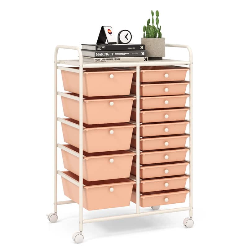WELLFOR - 15 Drawer Rolling Storage Cart, Drawer Organizer with Wheels, Scrapbook Paper Office School Organizer - Peach price history on PriceWatchPro